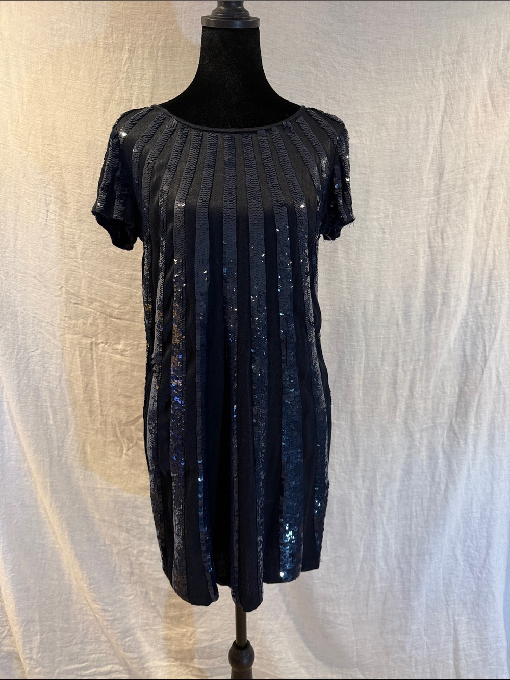 French Connection Navy Sequin Stripe Mini Dress size 4